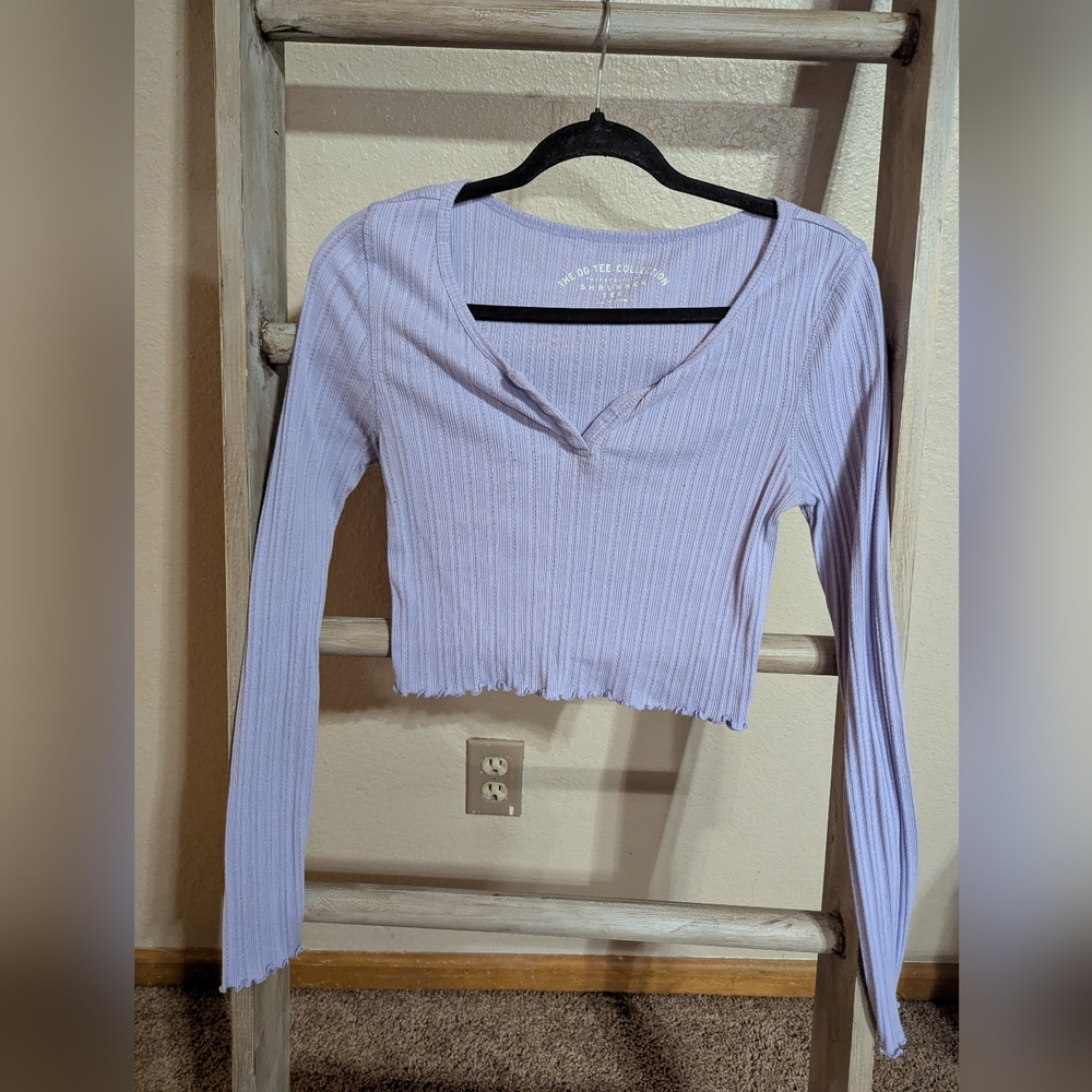 Aeropostale Purple Ribbed Crop Blouse